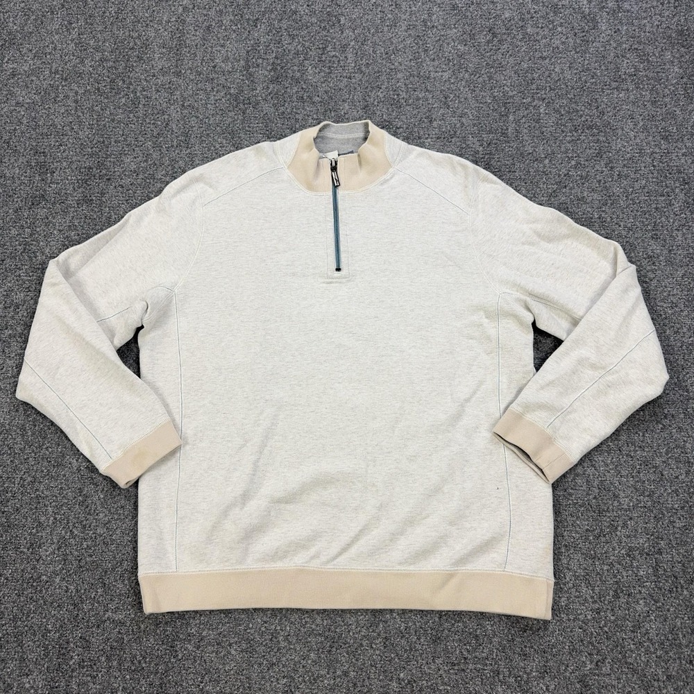 Tommy Bahama Sweatshirt Mens XL Gray 1/4 Zip Mock Neck Knit Pullover Reversible